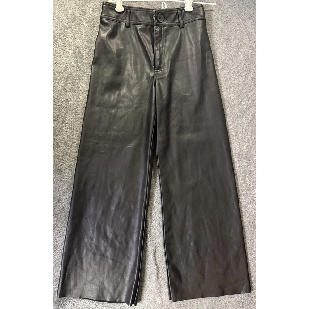 New Zara Girls Black Pants Faux Leather Pockets Waist 25" 11-12 years
